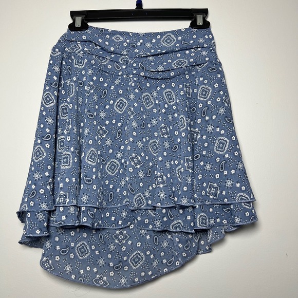 Aerie Blue Paisley Ruffle Wrap Mini Skirt Size Large Fairy Romantic Whimsical - Picture 2 of 9